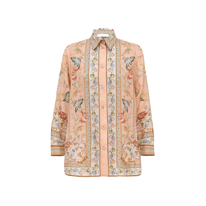 zimmermann roselight relaxed fit silk shirt